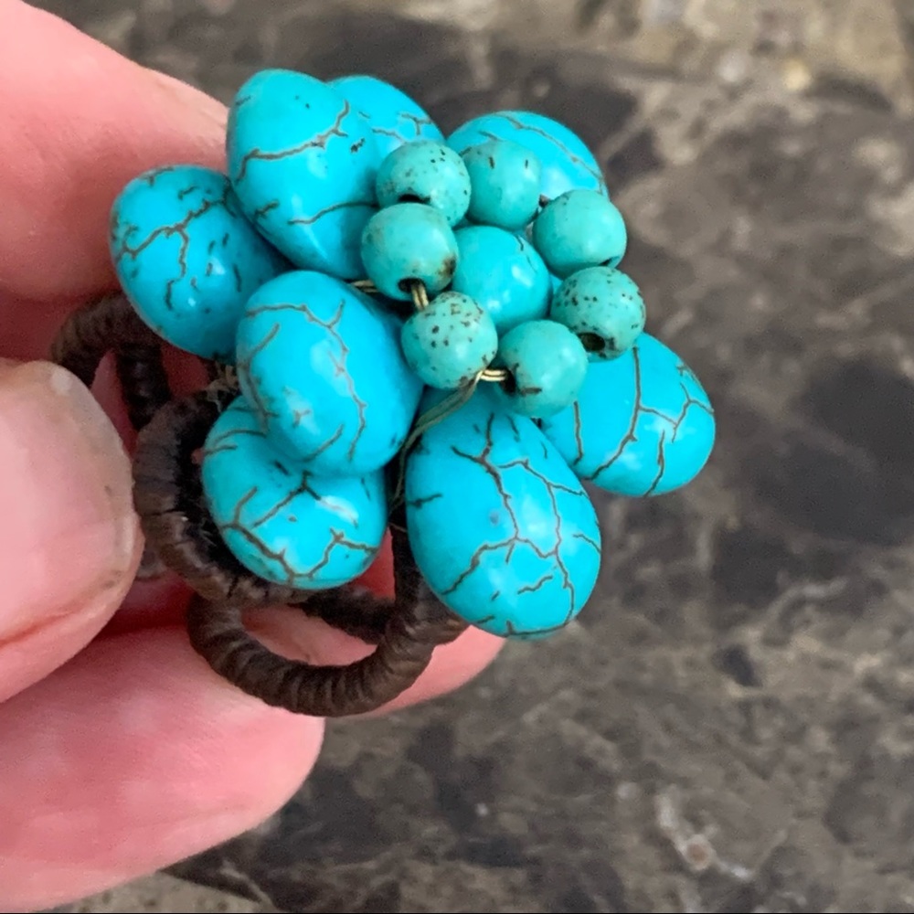 Turquoise adjustable flower ring - Picture 4 of 7